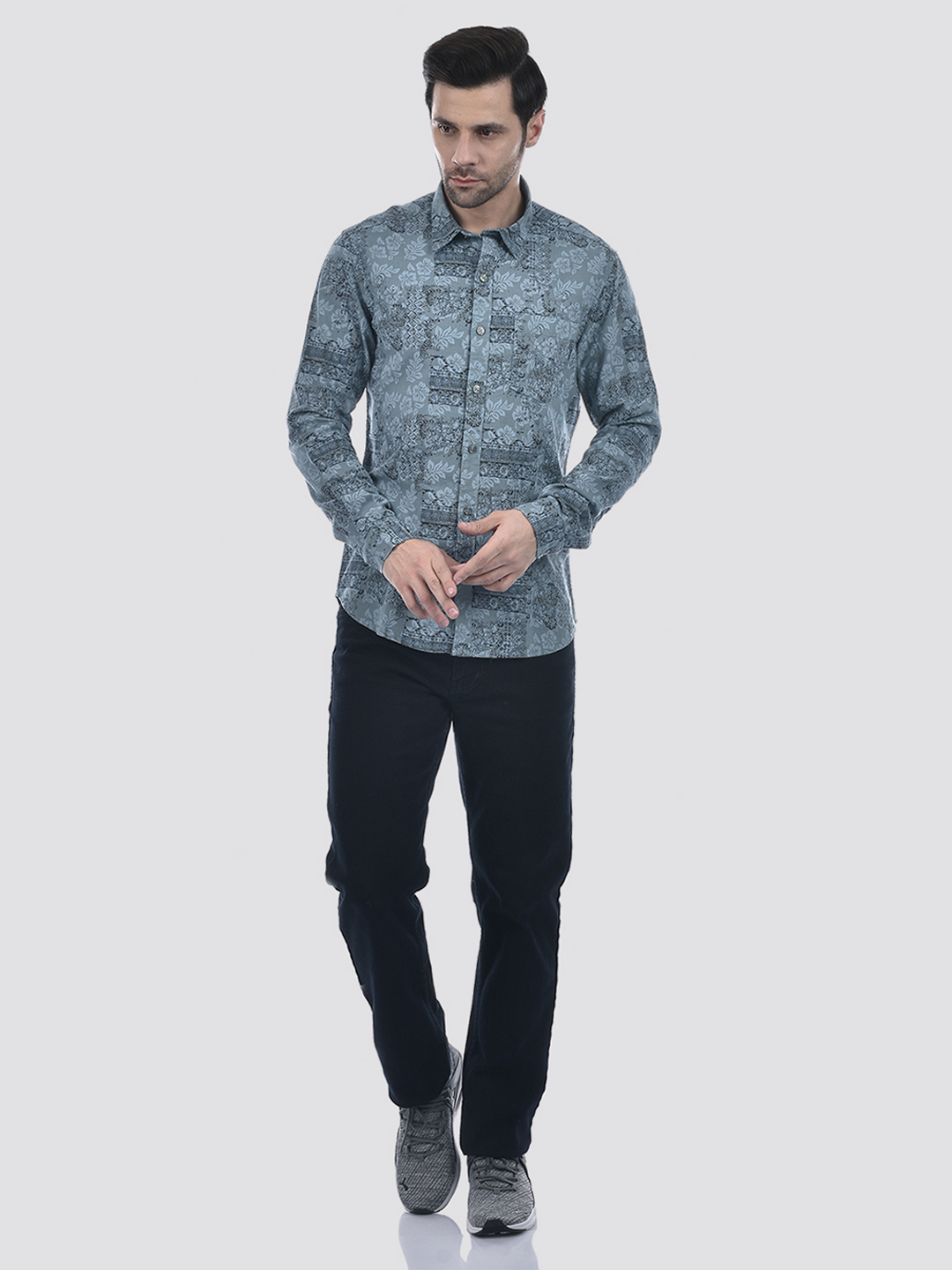 Numero Uno Men Floral Print Blue Shirt